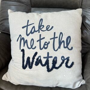 Decorative Pillow with Navy Text